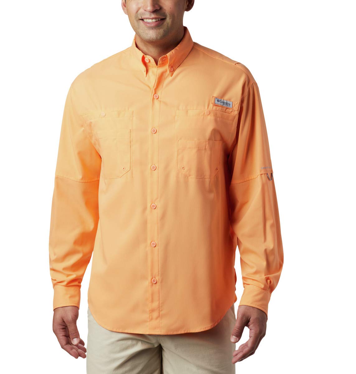 Columbia Mens Standard PFG Tamiami II UPF 40 Long Sleeve Fishing Shirt Bright Nectar X-Small